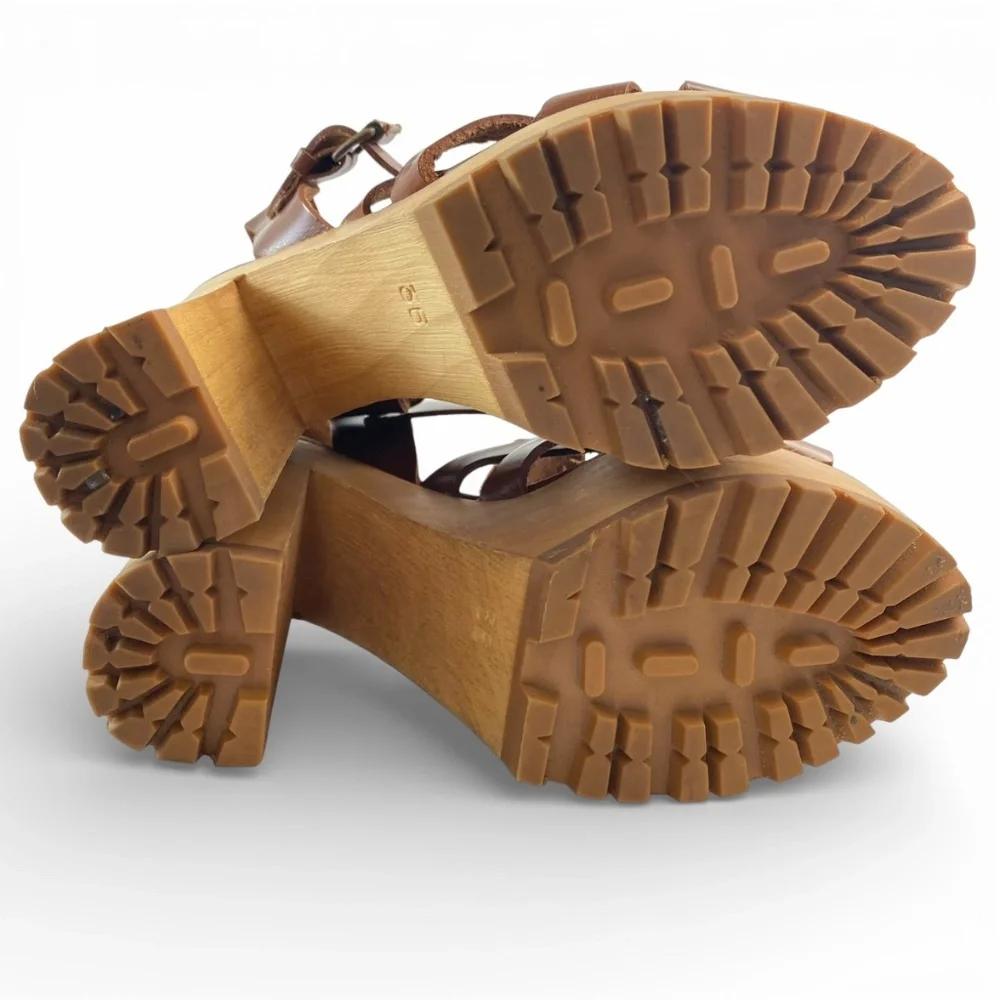 ZARA Leather Fisheman Strappy Platform Sandals in Brown Size 36
